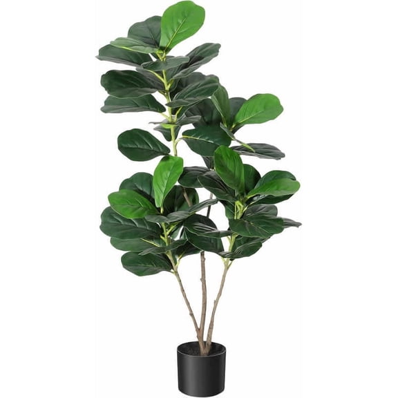 EastVita Artificial Multi-Stem Simulation Fiddle Leaf Ficus Tree, Fake Fiddle Leaf Ficus Plant Green Tree with Pot, Suitable for Indoor Outdoor Home Office Living Room Bathroom Decoration 4FT