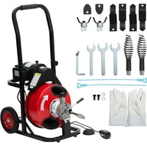 EastVita Auto Feed 100 FT x 1/2 Inch Drain Cleaner Machine with 370W Motor,Portable Sewer Snake Auger with 8 Cutters & Air-activated Foot Switch,Fits 1" to 4" Pipes,Black & Red