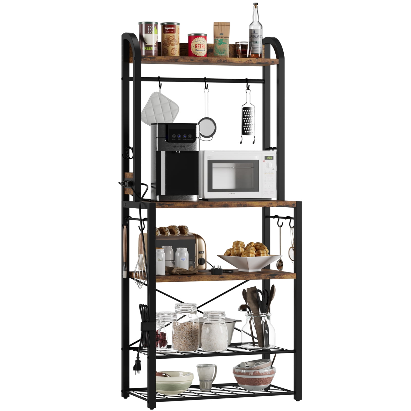 EastVita Bakers Rack with Power Outlet,Microwave Stand, Coffee Bar