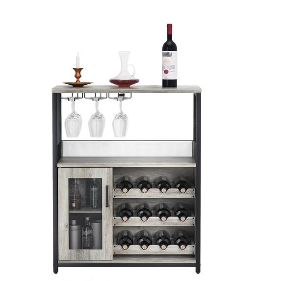 EastVita Bar Storage Cabinet with Removable Wine Rack,Liquor Bar Buffet Cabinet with Storage,Modern Sideboard,Gray