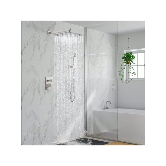 EastVita Bathroom Shower Faucet Set. 10/12 Inch Rainfall Shower Head With Handheld Combo. Wall Mounted Shower System Shower Fixtures With Pressure-Balanced Valve. Matte Black/Brushed Nickel