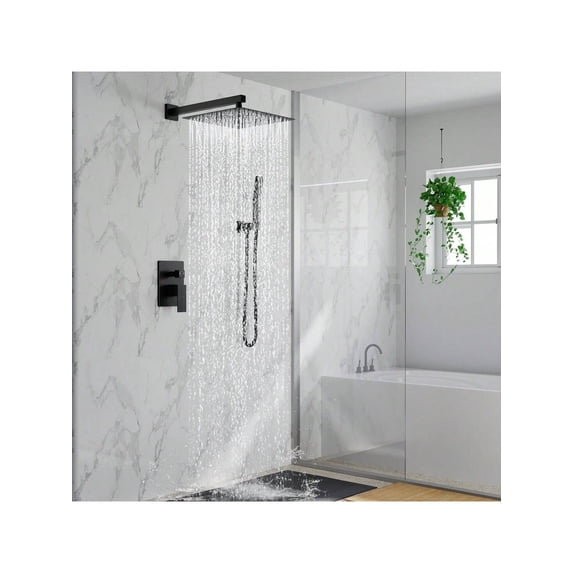 EastVita Bathroom Shower Faucet Set. 10/12 Inch Rainfall Shower Head With Handheld Combo. Wall Mounted Shower System Shower Fixtures With Pressure-Balanced Valve. Matte Black/Brushed Nickel