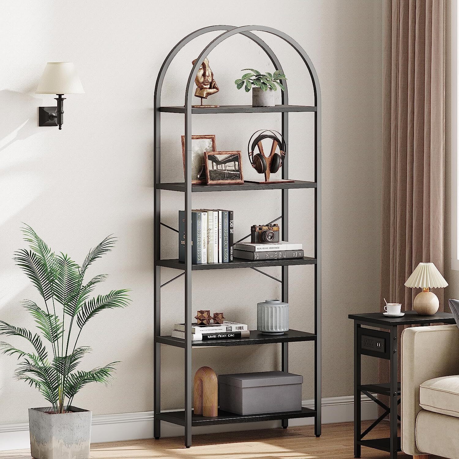 EastVita Bookshelf 5 Tier Bookcase Arched Display Racks Tall Standing ...
