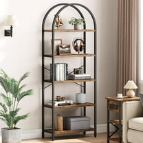 EastVita Bookshelf 5 Tier Bookcase Arched Display Racks Tall Standing Bookshelves Mental Frame Rustic Storage Rack Shelf Brown Book Shelf