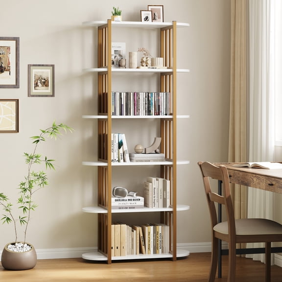 EastVita Bookshelf, 6 Tier Book Shelf, Tall Bookcase, Industrial Large Bookshelves Rustic Book Case with Open Metal Frame for Office, Bedroom, Farmhouse, Living Room