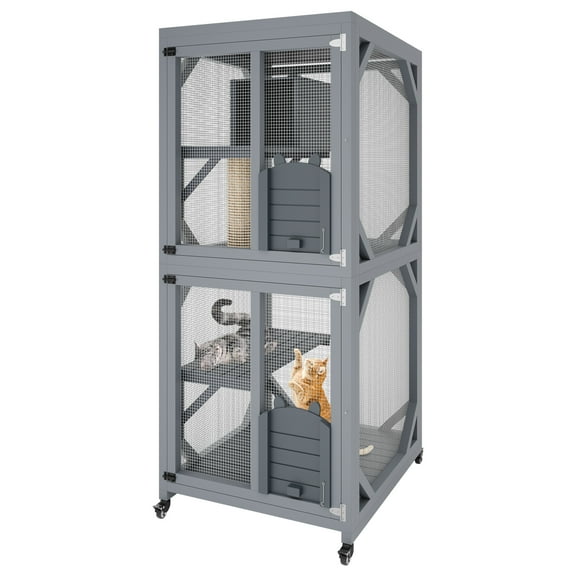 EastVita Cat Catio Outdoor Enclosure on Wheels,4 Tiers Cat Playen Catio with Weatherproof Roof, Platforms,Resting Box and Scratch Post,68" Window Catio Kitty House