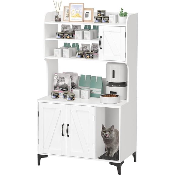 EastVita Cat Litter Box Furniture - Enclosed Litter Box with Ample Storage, Privacy for Cats, Versatile Home Decor, Easy-Access Design, and Simple Assembly, White