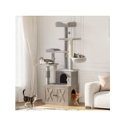 EastVita Cat Tree With Litter Box Enclosure Hidden Cat Washroom FurnitureAll In One Indoor Kitten House W Scratching Posts Multiple Platform And Condo Modern Style Cat Tower Hammock