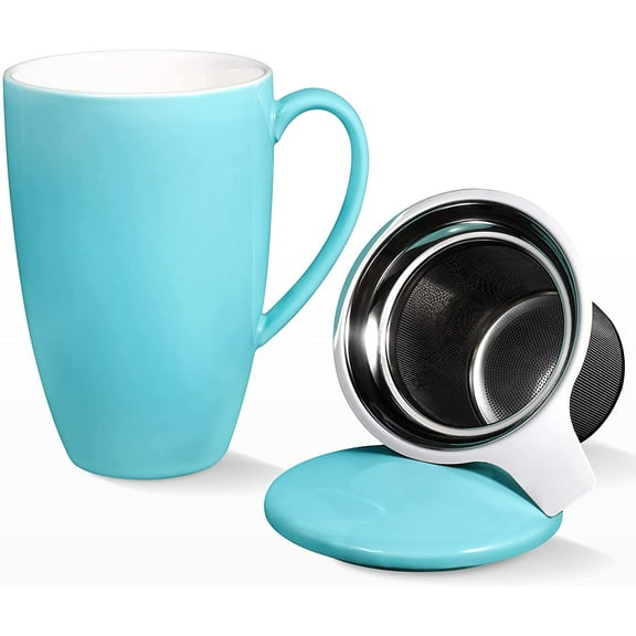 EastVita Ceramic Mug, 16oz Ceramic Color Glaze Tea Mug, Tea Mug with Lid, Easy to Hold, Dishwasher Safe, Perfect for Loose Leaf Tea, Tea Bag, Coffee, Best Gift Green