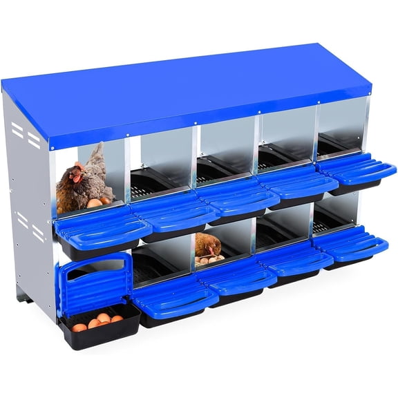 EastVita Chicken Nesting Boxes, 10-Hole Metal Nesting Boxes for Chickens, 2 Mounting Options for Egg Laying, Chicken Nesting Box with Roll Away Egg, with Large Holes