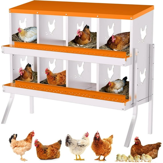 EastVita Chicken Nesting Boxes, 8-Hole Metal Nesting Boxes for Chickens, 2 Mounting Options for Egg Laying, Chicken Nesting Box with Roll Away Egg, with Large Holes