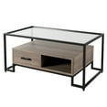 thumbnail image 1 of EastVita Coffee Table with Shelf, Tempered Glass Top Console Table with 2 Drawers and Storage Shelf, 1 of 8