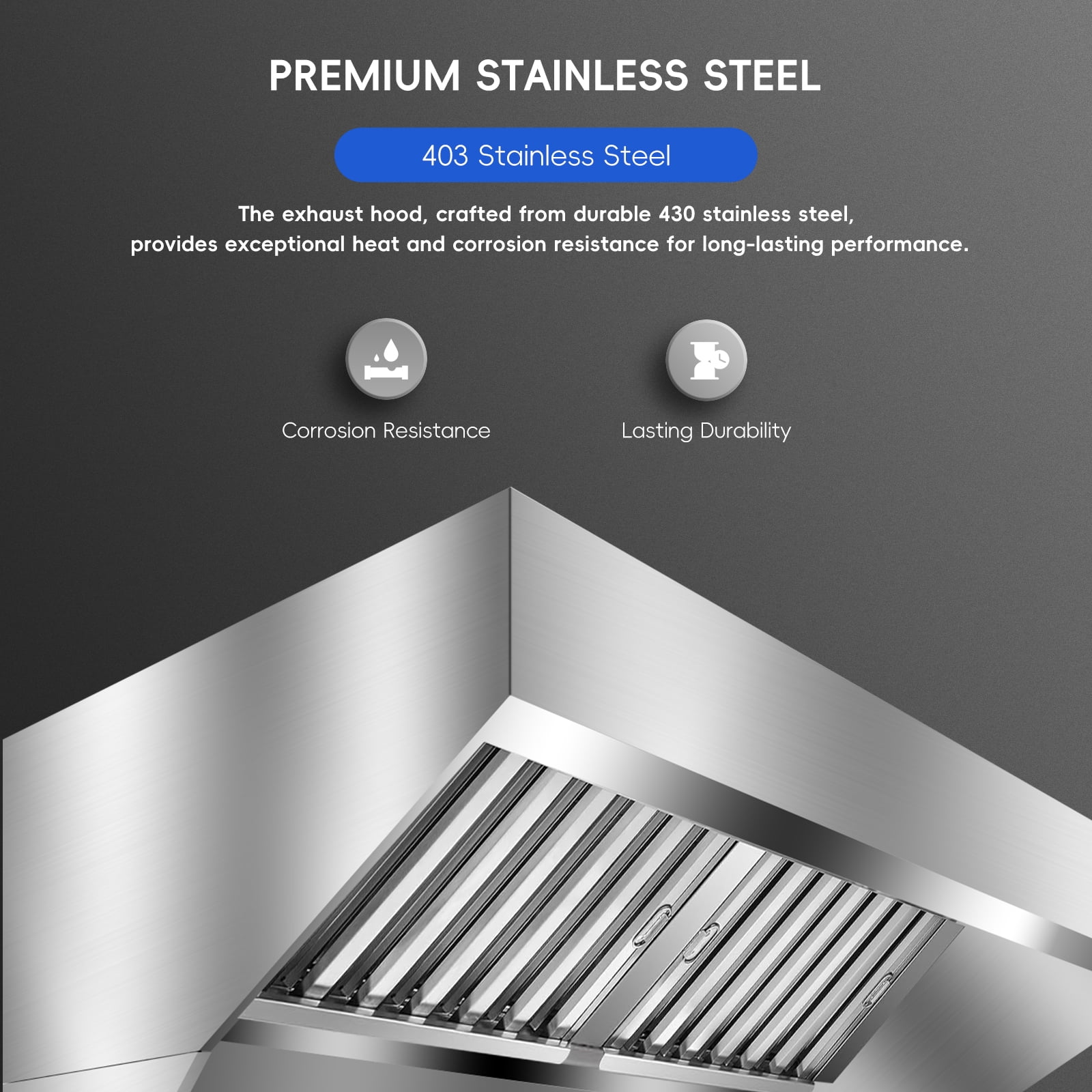 EastVita Commercial Exhaust Hood 5FT Rust Resistant Vent Hood 201 Stainless Steel Concession for Kitchen Restaurant with 2 Detachable U-shaped Grid Oil Filter Mesh