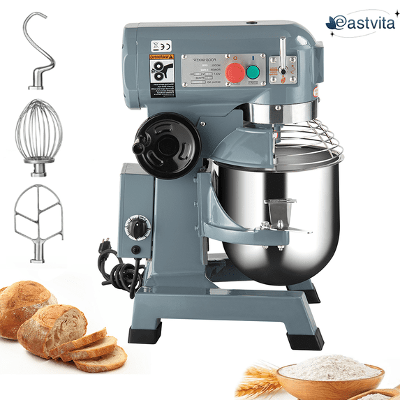 EastVita Commercial Food Mixer,10Qt 3 Speed with Stainless Steel Bowl, Dough Hooks, Whisk Beater ,Stand Mixer with Safety Guard 450W,110V
