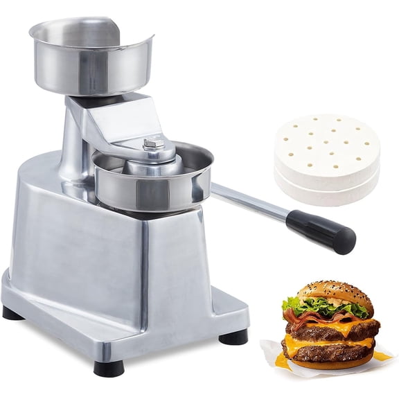 Eastvita 5" Commercial Stainless Steel Hamburger Patty Maker - 1.4" Deep Tray with 500 Patty Papers Included