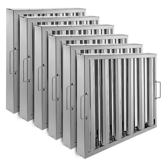 EastVita Commercial Hood Filters 19.5W x 24.5H Inch, 430 Stainless Steel 6 Grooves Range Hood Filter for Kitchen Exhaust Hoods, Pack of 6