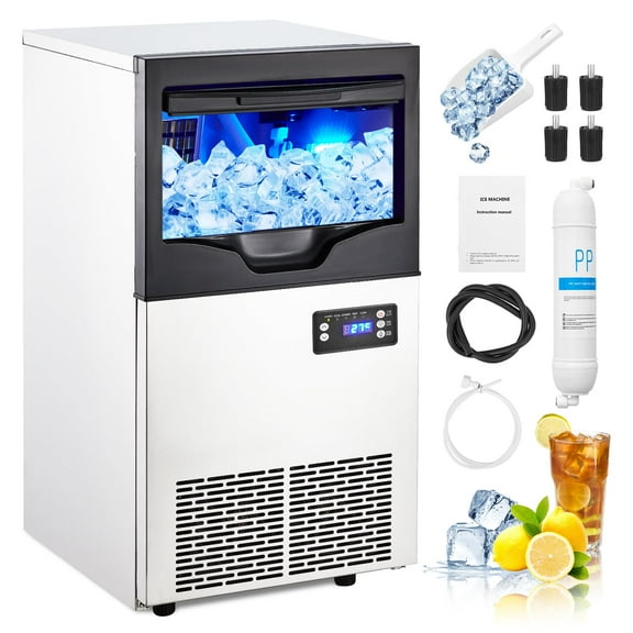 EastVita Commercial Ice Maker, 280W 24 Hour and 35-55KG Ice Bucket Water Cooled Ice Maker, Undercounter Ice Maker for Restaurant/Bar/Cafe/Offic