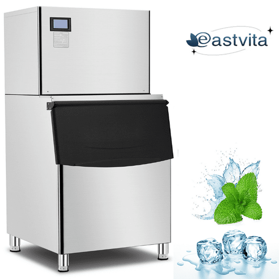 EastVita Commercial Ice Maker Machine, 550LBS Stainless Steel Under Counter Ice Machine with 300LBS Ice Storage Capacity, Self Cleaning,Ice Cube for Bar/Cafe/Restaurant