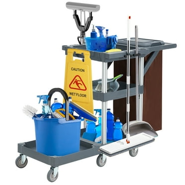 EastVita Commercial Janitorial Cleaning Carts on Wheels 3-Shelf 200 lbs with PVC Bag and Cover for Housekeeping