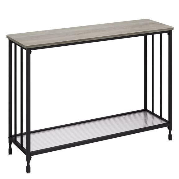 EastVita Console Table with 2 Storage Shelves,Entryway Table with Glass Shelf,Behind Couch Side Table,Metal Frame,Gray