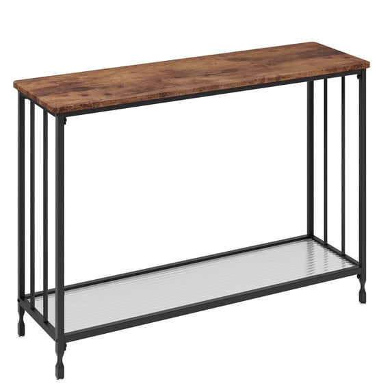 EastVita Console Table with 2 Storage Shelves,Entryway Table with Glass Shelf,Behind Couch Side Table,Metal Frame,Retro