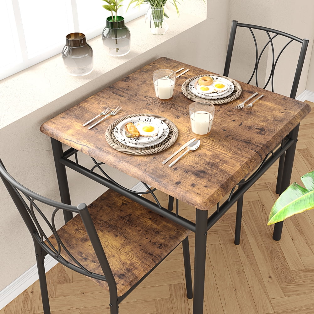 Rustic Brown Wood and Metal Dining Set with 2 Chairs
