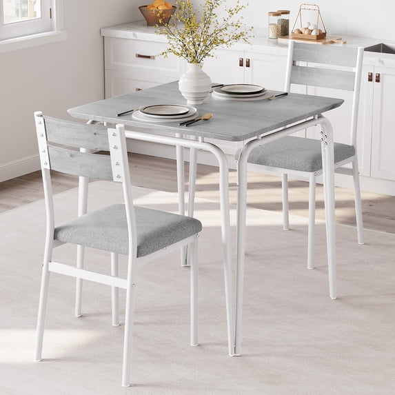 EastVita Dining Table Set for 2 Small Dining Room Table with 2 Cozy Chairs 3-Piece Farmhouse Kitchen Table Set Space Saving Dining Table for Apartment Small Spaces White Gray with 2 Chairs