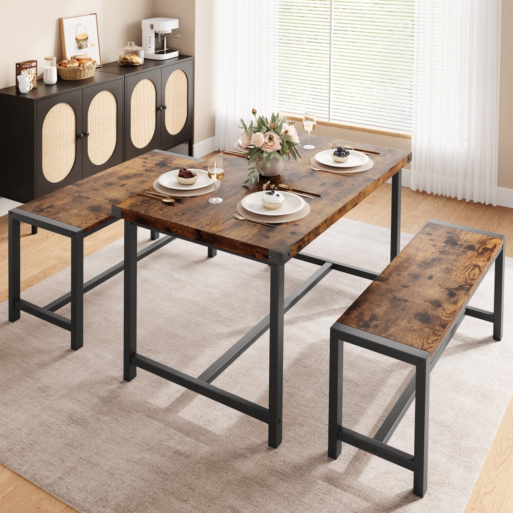 EastVita Dining Table Set for 4, Kitchen Table with Benches ...
