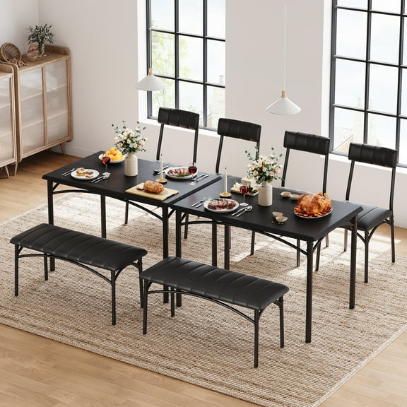 EastVita Dining Table Set for 4, Kitchen Table with Upholstered Bench and 2 Chairs, Kitchen Table and Chairs Set
