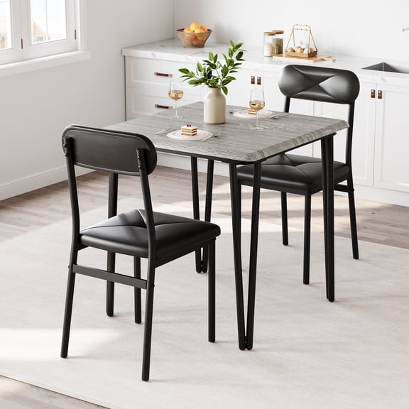 EastVita 【Dining Table for 2】Small Square Kitchen Dinner Table Set,Space Saving Wood Modern Dinette With Upholstered Chairs,Gray