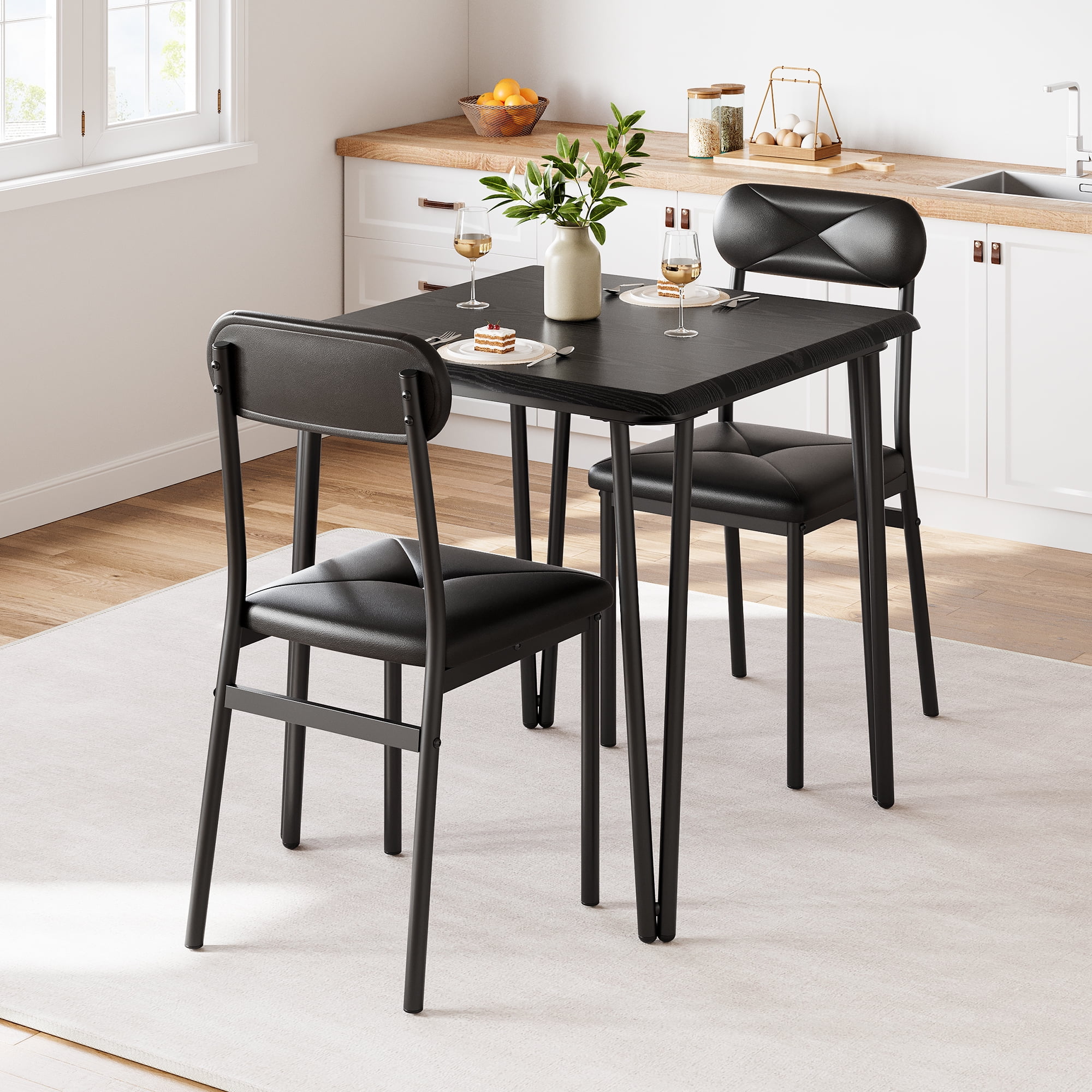 EastVita Dining Table for 2 Small Square kitchen Dinner Table Set for 2 Space Saving Wood Modern Dinette With Upholstered Dining Room Furniture Walmart