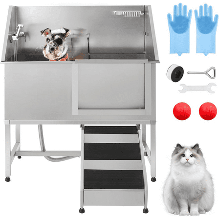EastVita Dog Washing Station,38" Professional Stainless Steel Dog Bathtub, Dog Bathing Station for Large, Medium, Small Dog, Dog Bath Tubwith Ramp