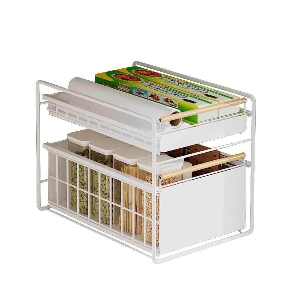 Double Draw Storage Rack EastVita Double-Layer Telescopic Drawer Carbon Steel No Drilling ...