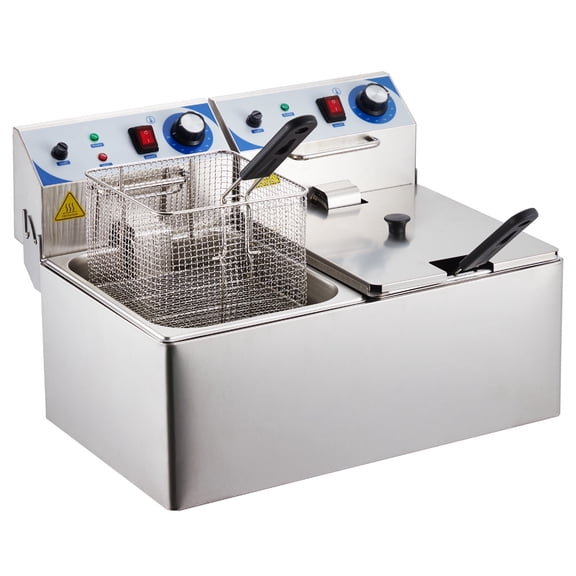 EastVita Electric Deep Fryer, 10 L x 2 Deep Fryer with Basket, Adjustable Temperature Control,Perfect for Fried Buffalo Wings, Shrimp, Chips & More,Stainless Steel,Sliver