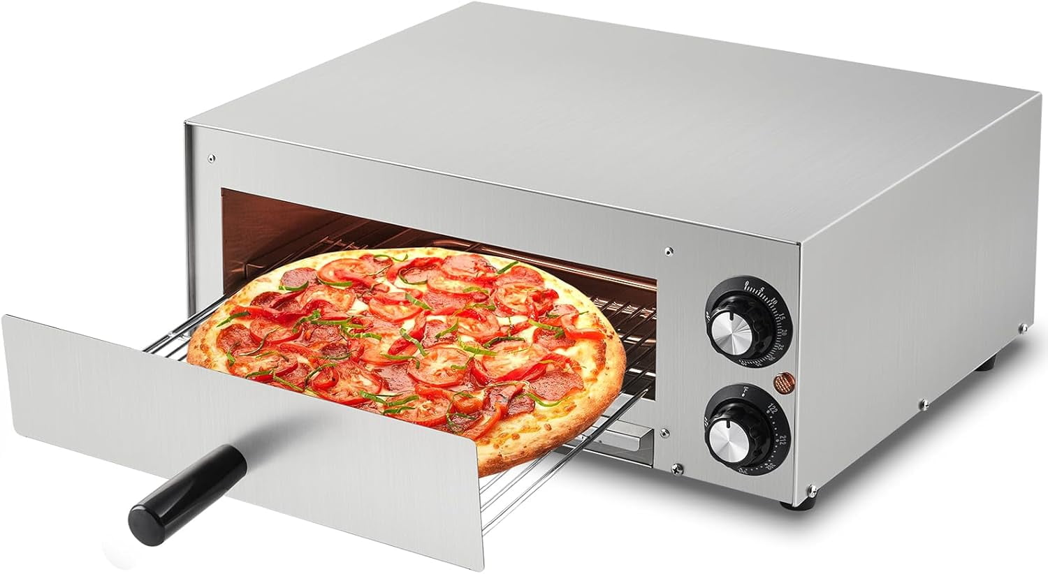 EastVita Electric Pizza Oven, 1100W Commercial Pizza Oven Countertop, Stainless Steel Electric Pizza Oven, Indoor Pizza Maker with Crumb Tray, Timer, Single Deck Layer Pizza Cooker