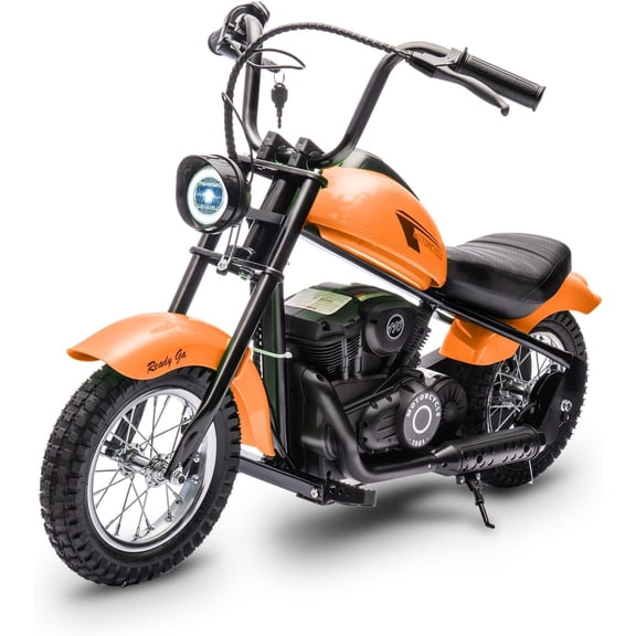 EastVita Electric Ride on Motorcycle for Kids, 24V 250W Kids Electric Dirt Bike, Two Speed 14MPH with Led Lights, Leather Seat, Rear Brake, Electric Motorbike Ride on Car orange color