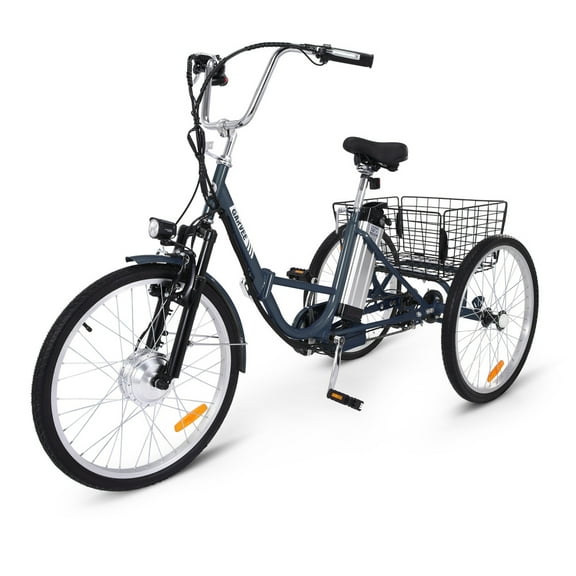 EastVita Electric Trike, 7-Speed Adult Electric Tricycle,Folding Electric Tricycle with Basket,36V Detachable Battery, 250W brushless Motor,24"&26" Electric Tricycle