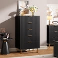thumbnail image 1 of EastVita Fluted 5 Drawer Storage Dresser - Tall Modern Chest with Ample Deep Drawers and Wide Top - Wooden Organizer for Living Room/Hallway/Kids Room - Black, 1 of 8