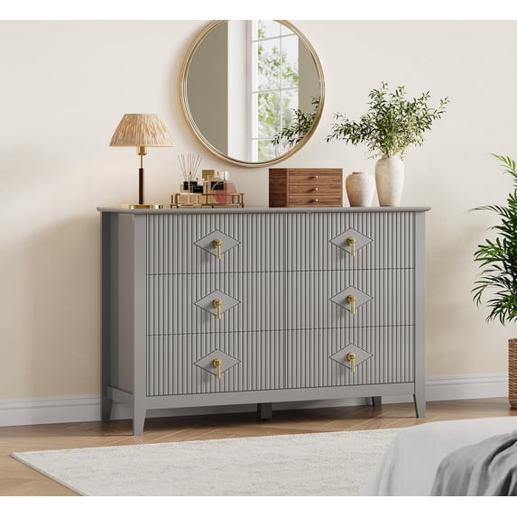 EastVita Fluted Dresser 47 Inch Wide Storage Organizer Cabinet for Living Room Hallway Entryway Grey