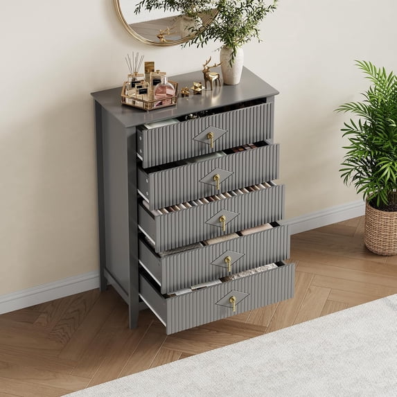 EastVita Fluted Dresser for Bedroom 43 Tall Storage Organizer Cabinet Living Room Hallway Entryway Grey