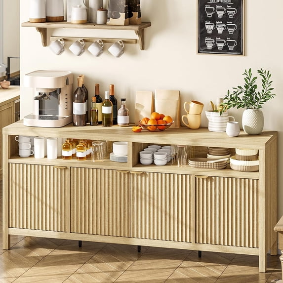 EastVita Fluted Storage Cabinet 65.8" Adjustable 3-Tier, Modren Entryway Organizer with Fluted Doors and Gold Handle, Waterproof Design for Kitchen, Dining Room