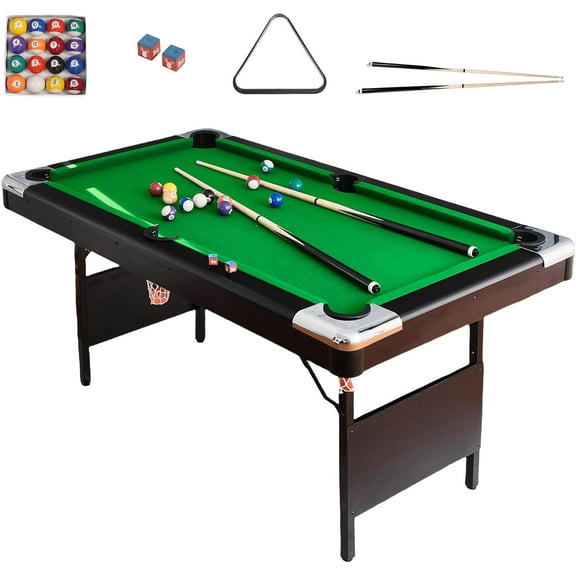 EastVita Foldable Pool Table,Portable Folding Billiard Table for Adults Kids,3 in 1 5.5FT,6FT,7FT Options Indoor Pool Arcade Game Table with Cues,Balls,Triangle,Chalks for Family Game Rooms
