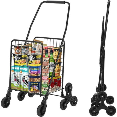 EastVita Foldable Shopping Utility Cart with 360-Degree Wheels, 110 LBS Capacity Utility Cart with Stair Climbing Wheels, 22 Gallon Large Basket for Shopping, Grocery, Laundry