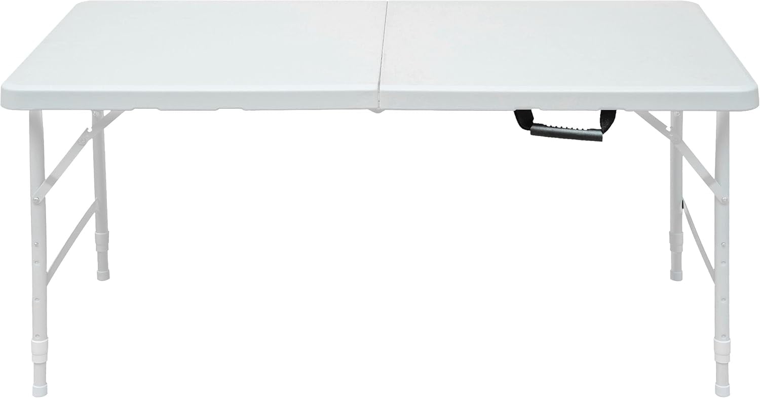 White 4-Foot Adjustable Height Portable Folding Table