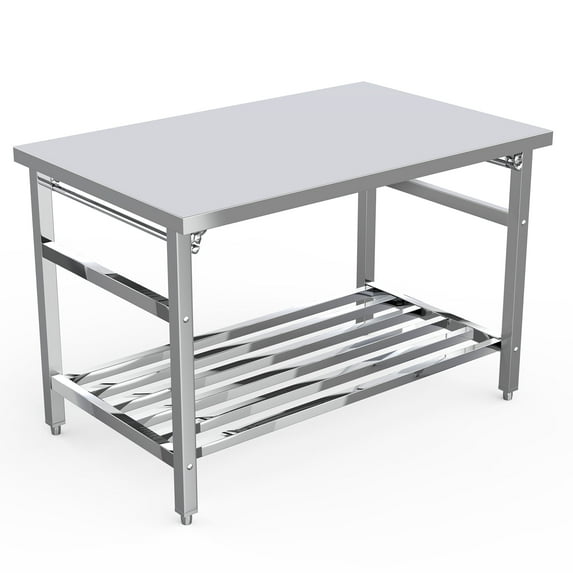 EastVita Food Prep Worktable, 30 x 48 Inches Stainless Steel Folding Workbench with Adjustable Shelf, Utility Table for Restaurant, Kitchen