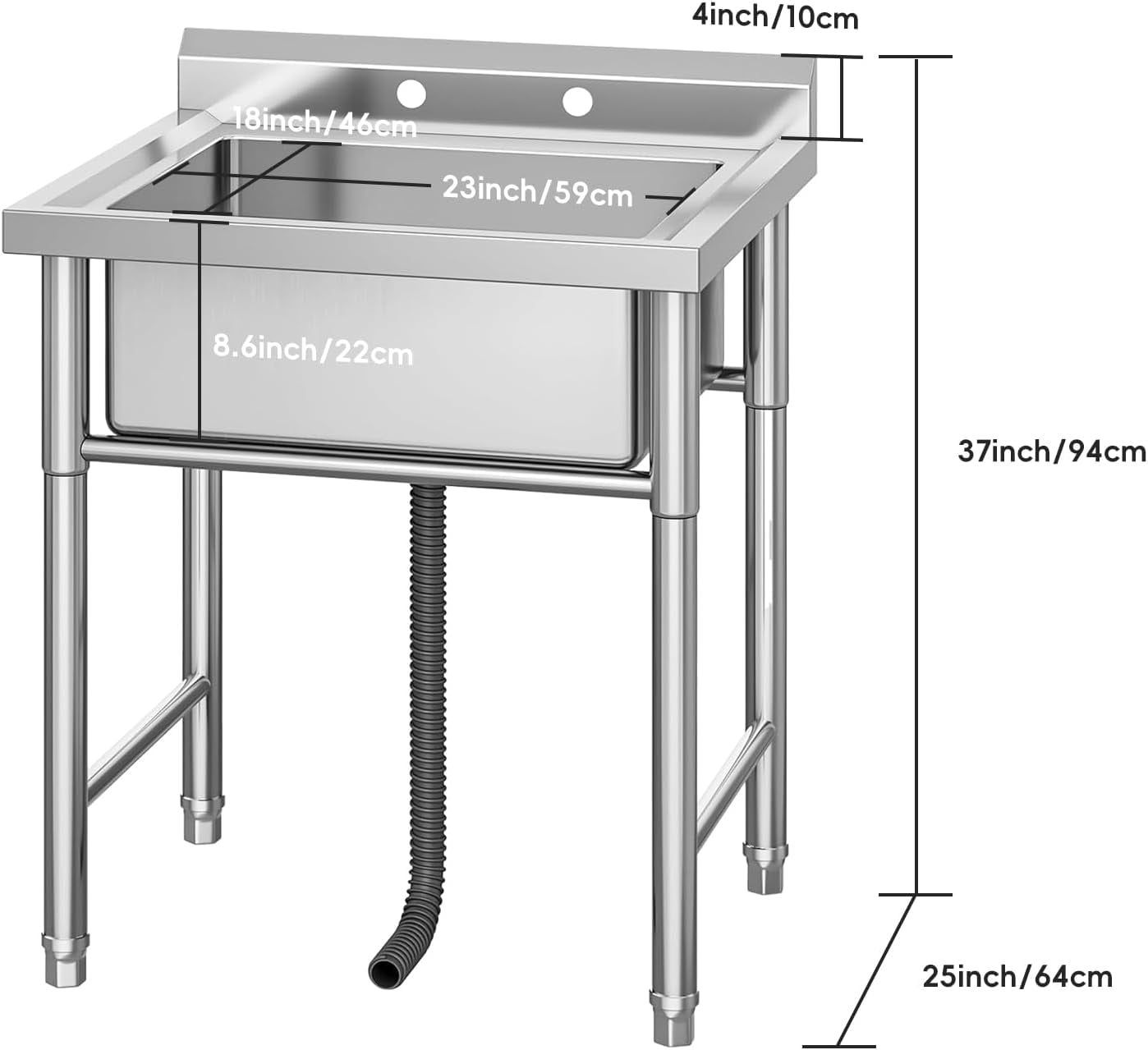 EastVita Freestanding Stainless Steel Utility Sink 29x25x37 Inch Single Bowl With Basket Strainer Splash Guard Durable Rust Resistant Commercial Grade For Kitchen Laundry Garage Workshop Garden