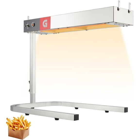 EastVita French Fry Warmer,750W Countertop Food Heat Lamp,Electric Commercial Food Warmer,Heat Light for Fries,Silver