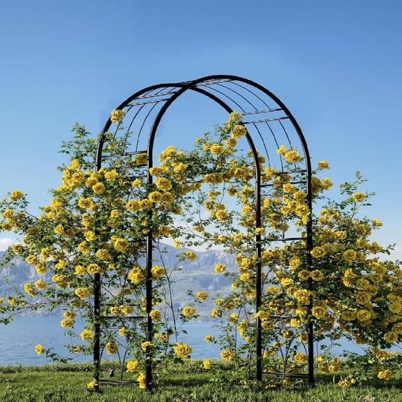 EastVita Garden Arch Trellis 7.9 Foot Steel Coated Metal Arbor Climbing Plants Vine Flowers Garden Decor
