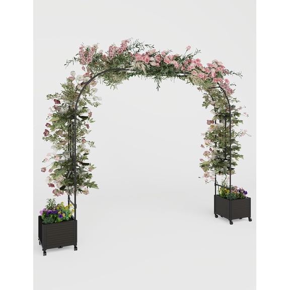 EastVita Garden Arch Trellis with Planter Box Heavy Duty Metal Arbor for Climbing Flowers Wedding Arch Backdrop Stand Decorate with Flowers Balloons Lights Outdoor Party Decor-Span 86.6 IN