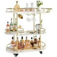 thumbnail image 1 of EastVita Gold Bar Cart,3 Tier Rotated Bar Cart with Wine Rack & Glass Holder,Bar Serving Cart with Wheels for Living Room Kitchen Dining Room,Gold, 1 of 7